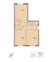 2 ккв (Евро) № 220 Корп.: 6 , Секция 4  в ЖК Neva Haus