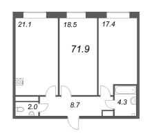 3 ккв (Евро) № 81 Корп.: 7 , Секция 2  в ЖК Neva Haus