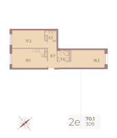 2 ккв (Евро) № 309 Корп.: 6 , Секция 5  в ЖК Neva Haus