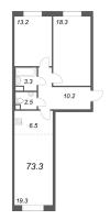3 ккв (Евро) № 210 Корп.: 7 , Секция 5  в ЖК Neva Haus
