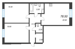 3 ккв (Евро) № 220 Корп.: 6 , Секция 4  в ЖК Neva Haus