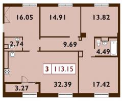 3 ккв № 52 Корп.: 1 , Секция 2  в ЖК Neva Haus