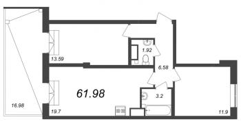 3 ккв (Евро) № 103 Корп.: 3 , Секция 2  в ЖК Neva Residence