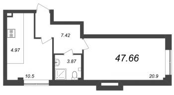 2 ккв (Евро) № 282 Корп.: 3 , Секция 8  в ЖК Neva Residence