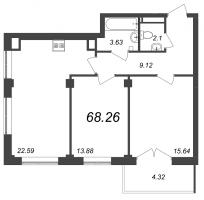 3 ккв (Евро) № 34 Корп.: 1 , Секция 1  в ЖК Neva Residence