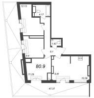 4 ккв № 206 Корп.: 3 , Секция 5  в ЖК Neva Residence