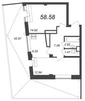 2 ккв (Евро) № 203 Корп.: 3 , Секция 5  в ЖК Нева Резиденс