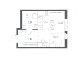 Студия № 172 Корп.: 1.3 , Секция 2  в ЖК Невская Долина