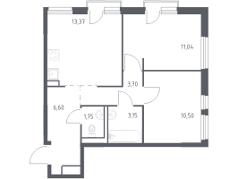 2 ккв № 205 Корп.: 1.2 , Секция 1  в ЖК Невская Долина