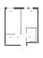 1 ккв № 175 Корп.: 1.2 , Секция 1  в ЖК Невская Долина