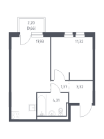 2 ккв (Евро) № 423 Корп.: 1.1 , Секция 3  в ЖК Невская Долина