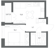 1 ккв № 617 Корп.: 2.3 Уч. 3 , Секция 11  в ЖК NewПитер 2.0