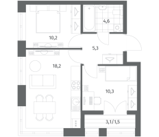 3 ккв (Евро) № 3 Корп.: 2.4 , Секция 1  в ЖК NewПитер 2.0