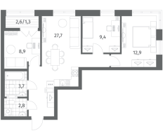 3 ккв № 24 Корп.: 2.3 Уч. 3 , Секция 1  в ЖК NewПитер 2.0