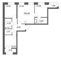 4 ккв (Евро) № 521 Корп.: 2.4 Уч. 4 , Секция 8  в ЖК NewПитер 2.0