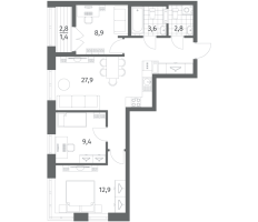 3 ккв № 245 Корп.: 2.3 Уч. 3 , Секция 5  в ЖК NewПитер 2.0