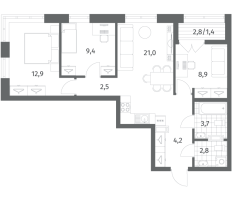 3 ккв № 329 Корп.: 2.3 Уч. 3 , Секция 7  в ЖК NewПитер 2.0