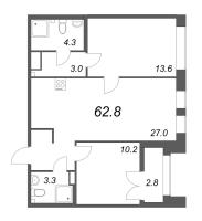 3 ккв (Евро) № 474 Корп.: 2.1 Уч. 1 , Секция 7  в ЖК NewПитер 2.0