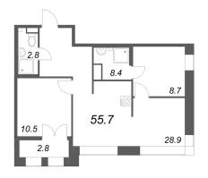 3 ккв (Евро) № 711 Корп.: 2.1 Уч. 1 , Секция 11  в ЖК NewПитер 2.0