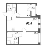 3 ккв (Евро) № 647 Корп.: 2.1 Уч. 1 , Секция 10  в ЖК NewПитер 2.0