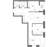 3 ккв № 289 Корп.: 2.3 Уч. 3 , Секция 6  в ЖК NewПитер 2.0