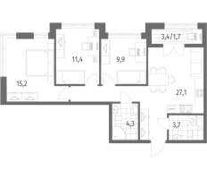 4 ккв (Евро) № 495 Корп.: 2.1 Уч. 1 , Секция 7  в ЖК NewПитер 2.0