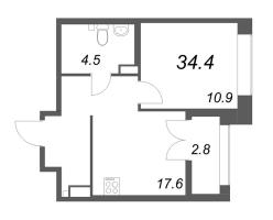 2 ккв (Евро) № 710 Корп.: 2.1 Уч. 1 , Секция 11  в ЖК NewПитер 2.0