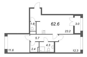 3 ккв (Евро) № 118 Корп.: 2.1 Уч. 1 , Секция 2  в ЖК NewПитер 2.0