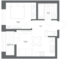 1 ккв № 518 Корп.: 2.3 Уч. 3 , Секция 10  в ЖК NewПитер 2.0