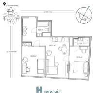 3 ккв (Евро) № Н.1 Корп.: Резиденция , Секция 1  в ЖК Nigilist