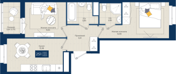 2 ккв № 251 Корп.: 2 , Секция 6  в ЖК Новатория