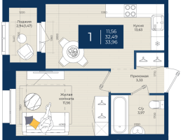1 ккв № 318 Корп.: 2.А , Секция 7  в ЖК Новатория