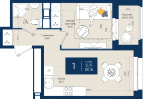 2 ккв (Евро) № 79 Корп.: 2.А , Секция 3  в ЖК Новатория