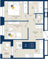 2 ккв № 245 Корп.: 2.Б , Секция 4  в ЖК Новатория