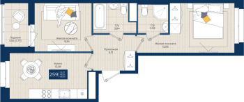 2 ккв № 259 Корп.: 2 , Секция 6  в ЖК Новатория