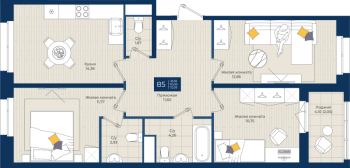 3 ккв № 85 Корп.: 1.А , Секция 3  в ЖК Новатория