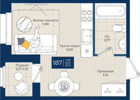 Студия № 187 Корп.: 1.А , Секция 4  в ЖК Новатория