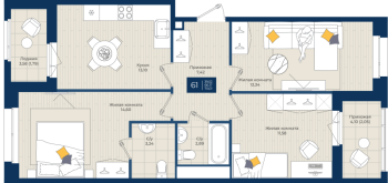 3 ккв № 61 Корп.: 1.А , Секция 2  в ЖК Новатория