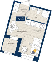 Студия № 65 Корп.: 1.Б , Секция 2  в ЖК Новатория