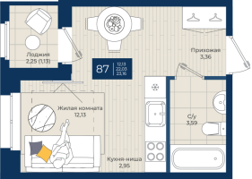 Студия № 87 Корп.: 1.А , Секция 3  в ЖК Новатория