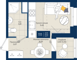 Студия № 111 Корп.: 1 , Секция 3  в ЖК Новатория