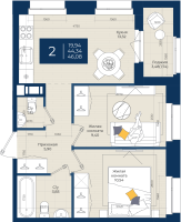 2 ккв № 312 Корп.: 2.А , Секция 7  в ЖК Новатория