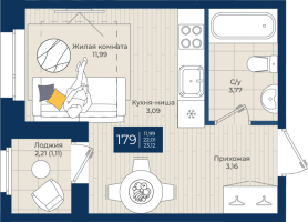 Студия № 179 Корп.: 1.А , Секция 4  в ЖК Новатория
