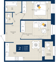 3 ккв (Евро) № 250 Корп.: 2.Б , Секция 4  в ЖК Новатория