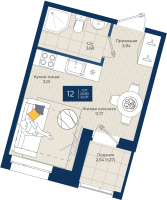 Студия № 12 Корп.: 1.Б , Секция 1  в ЖК Новатория