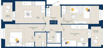 3 ккв № 67 Корп.: 1.А , Секция 2  в ЖК Новатория