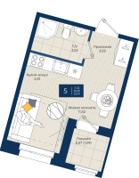 Студия № 5 Корп.: 1.Б , Секция 1  в ЖК Новатория