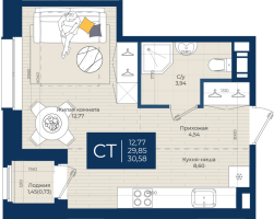 Студия № 8 Корп.: 2.Б , Секция 1  в ЖК Новатория