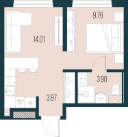 2 ккв (Евро) № 880 Корп.: 4 , Секция 7  в ЖК Новая Земля