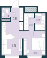 2 ккв (Евро) № 16 Корп.: 1 , Секция 1  в ЖК Новая Земля